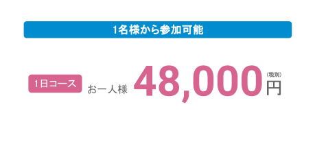 1名様から参加可能：1日コース48000円