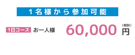 1名様から参加可能：1日コース60000円