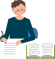 教材で学習している男性